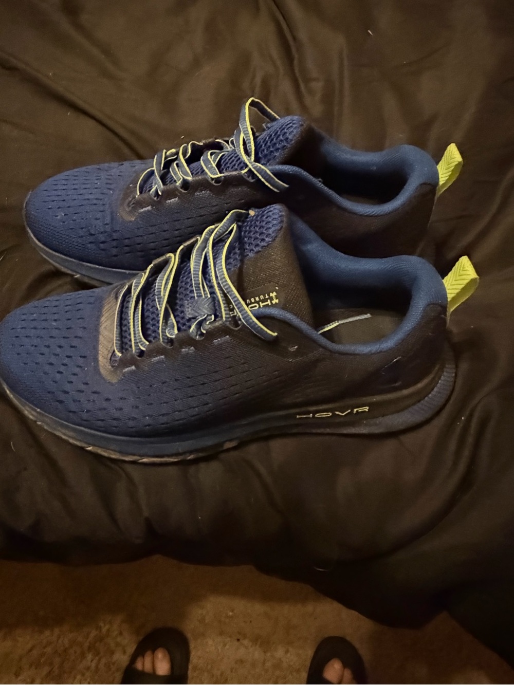 Under Armour Navy Blue Athletic Running Shoes with Yellow Accents